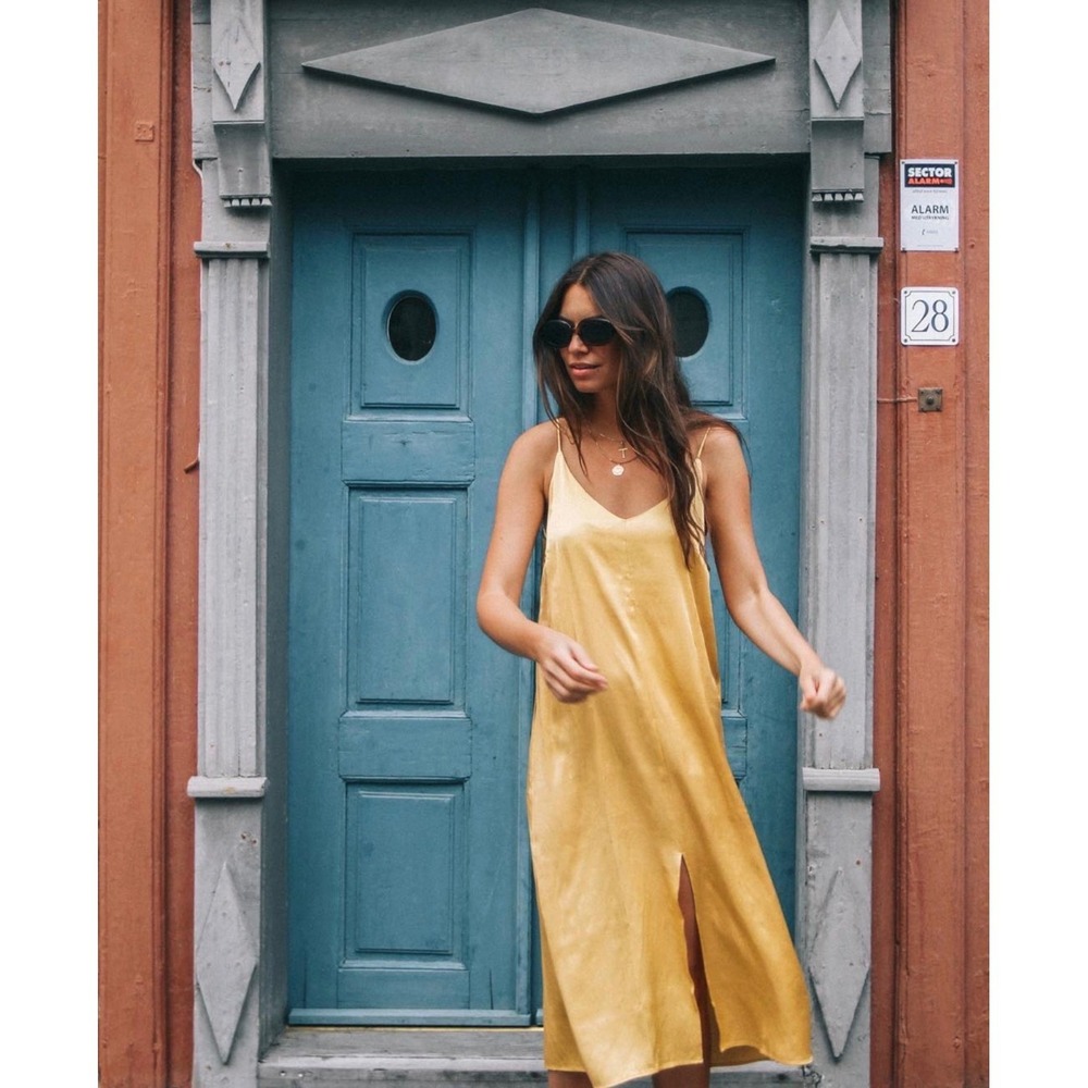 Rowie Fairy Grunge Retro Y2K Satin Slip Midi Dress Women's Small Gold 90s Hippie